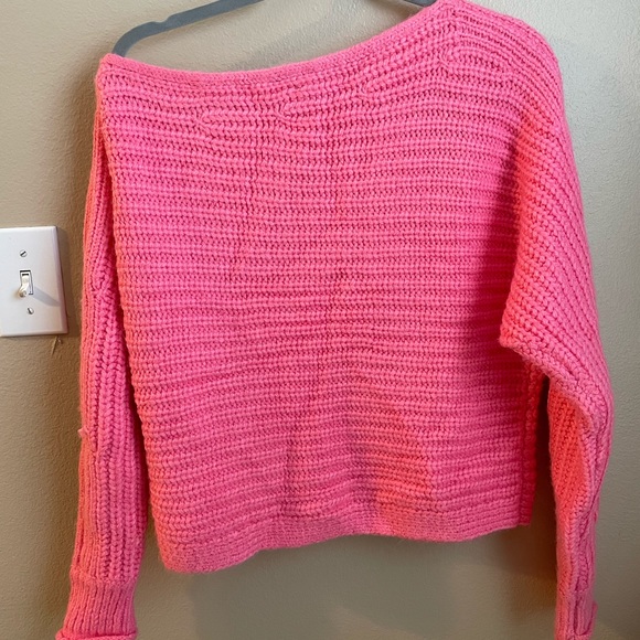 A&F Hot Pink Knitted Off-the-shoulder Sweater - Picture 3 of 3